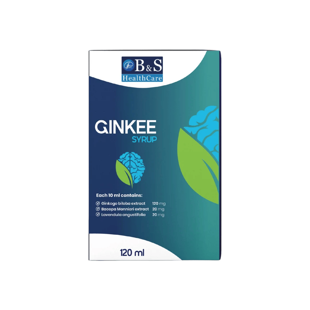 Ginkee herbal syrup bottle with three botanical extracts by Brain & Spine Healthcare