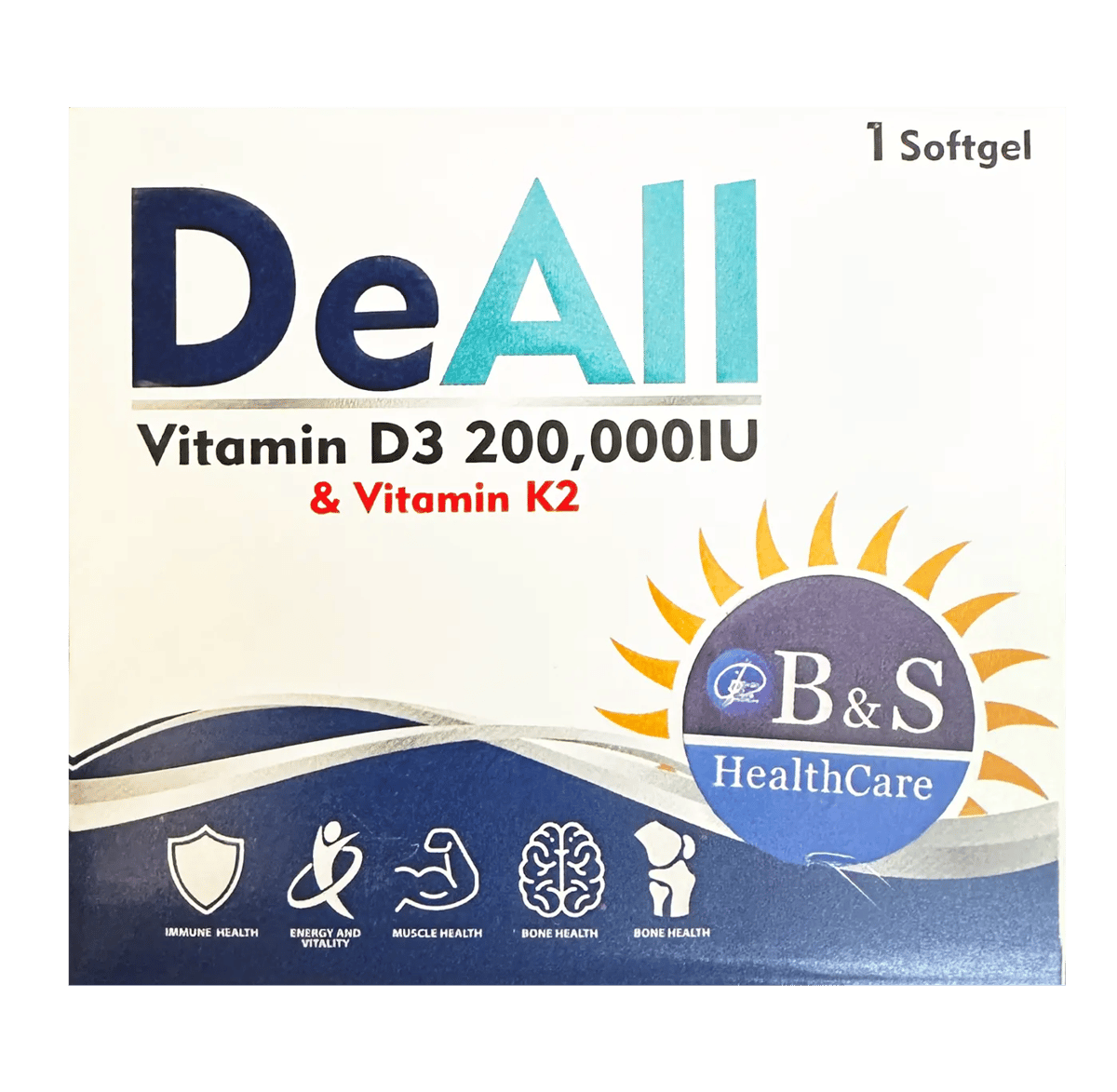 DeAll Vitamin D3 200,000 IU and Vitamin K2 softgel pack by B&S HealthCare