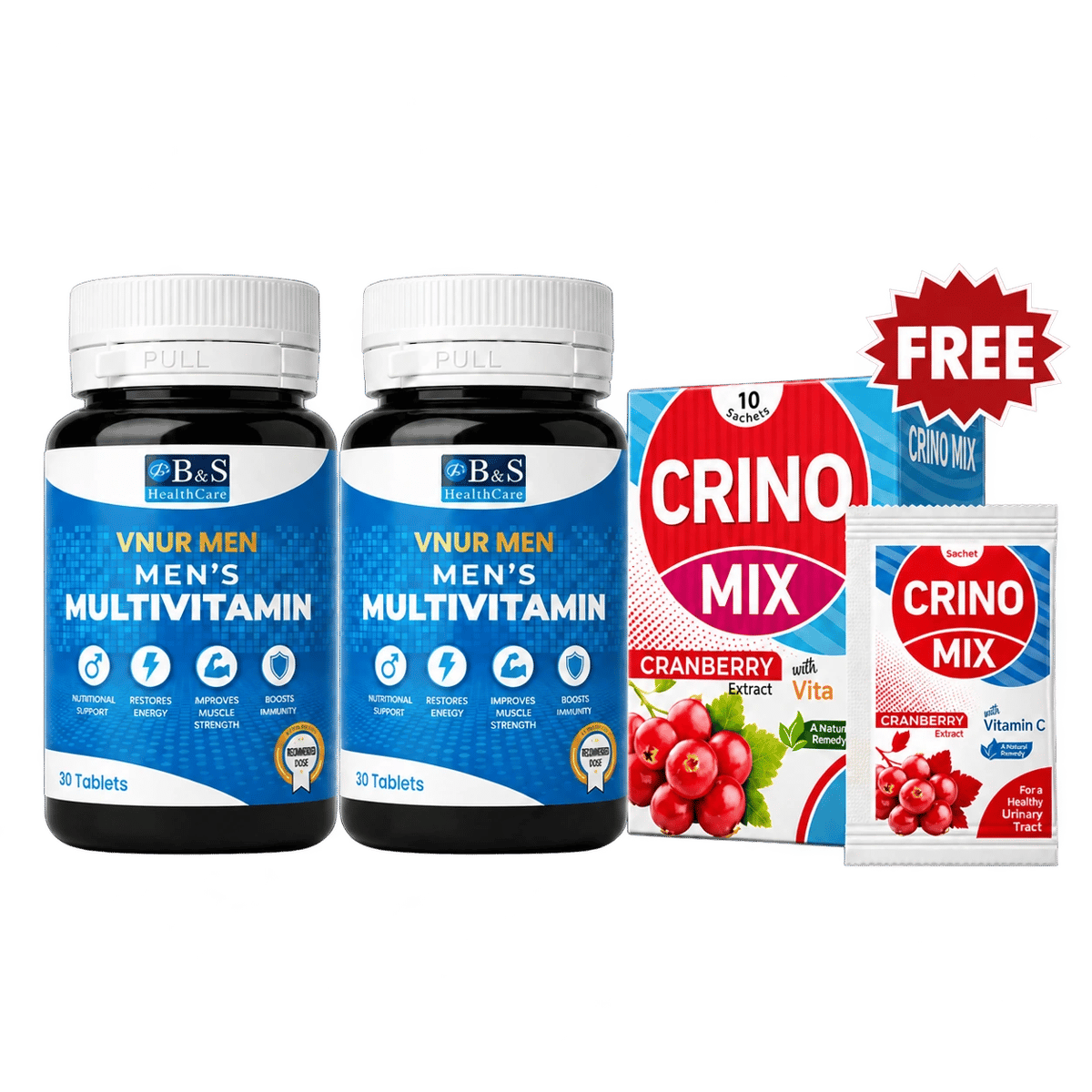 Two VNUR Men bottles with free Crino Mix