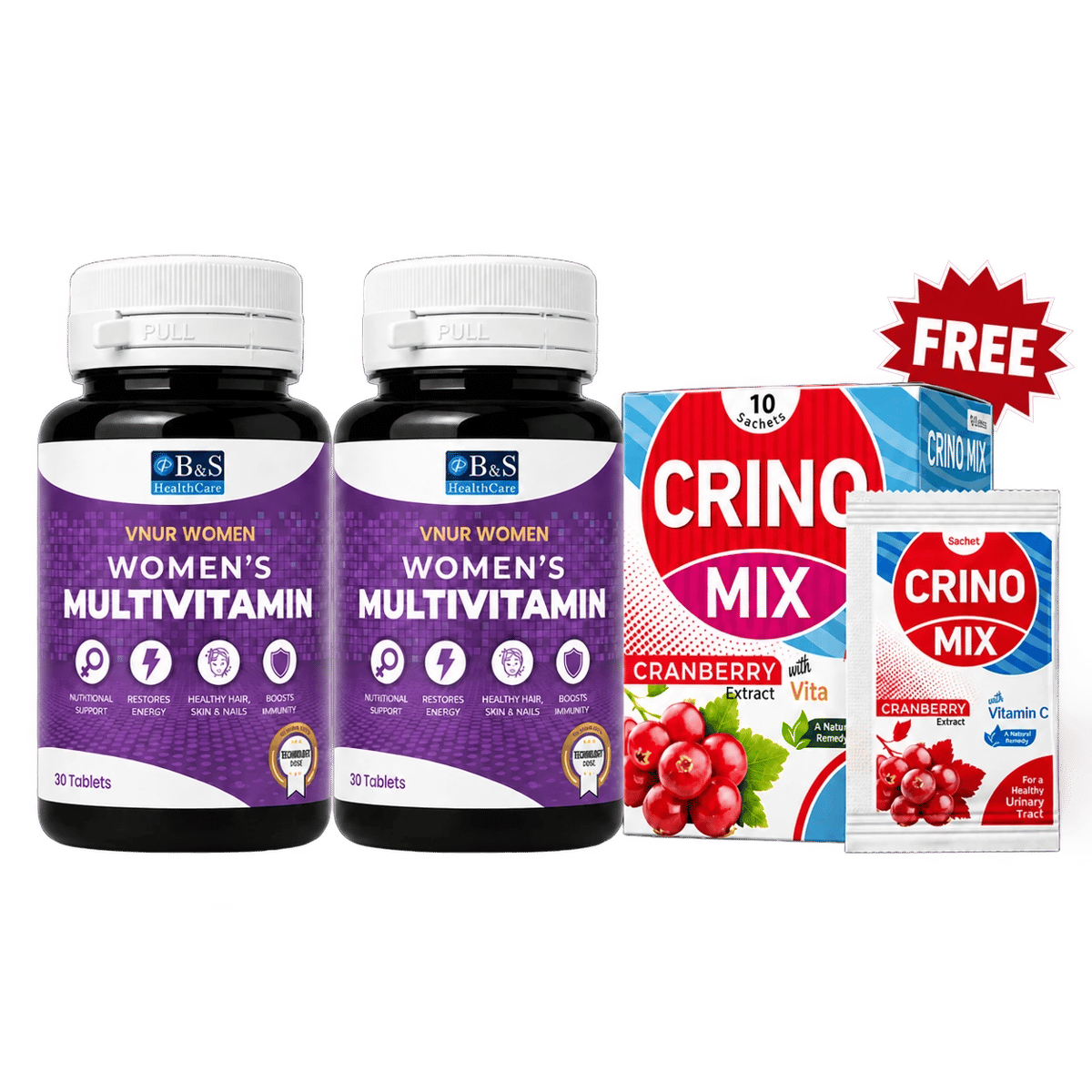 Two VNUR Women bottles with free Crino Mix