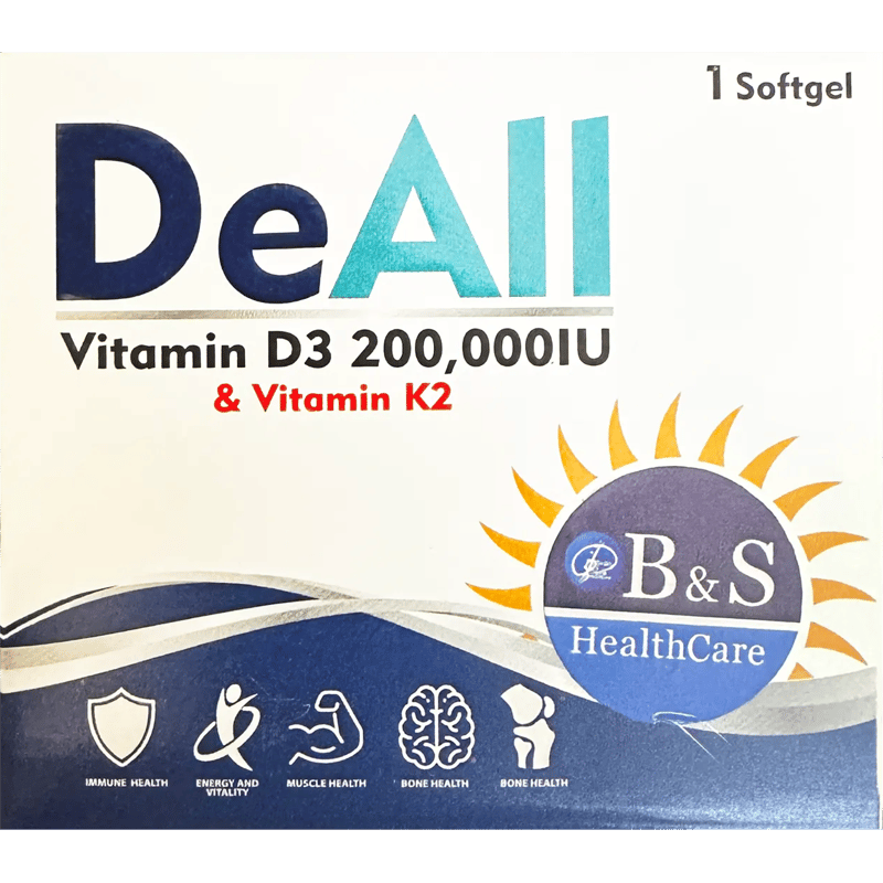 DeAll Vitamin D3 200,000 IU and Vitamin K2 softgel pack by B&S HealthCare