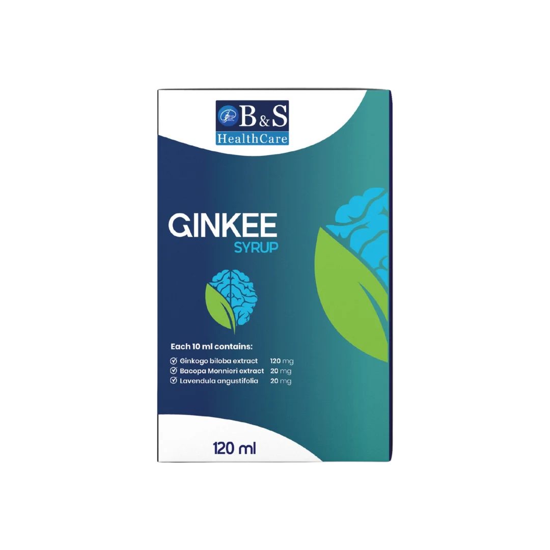 Ginkee herbal syrup bottle with three botanical extracts by Brain & Spine Healthcare