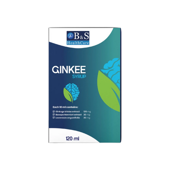 Ginkee herbal syrup bottle with three botanical extracts by Brain & Spine Healthcare