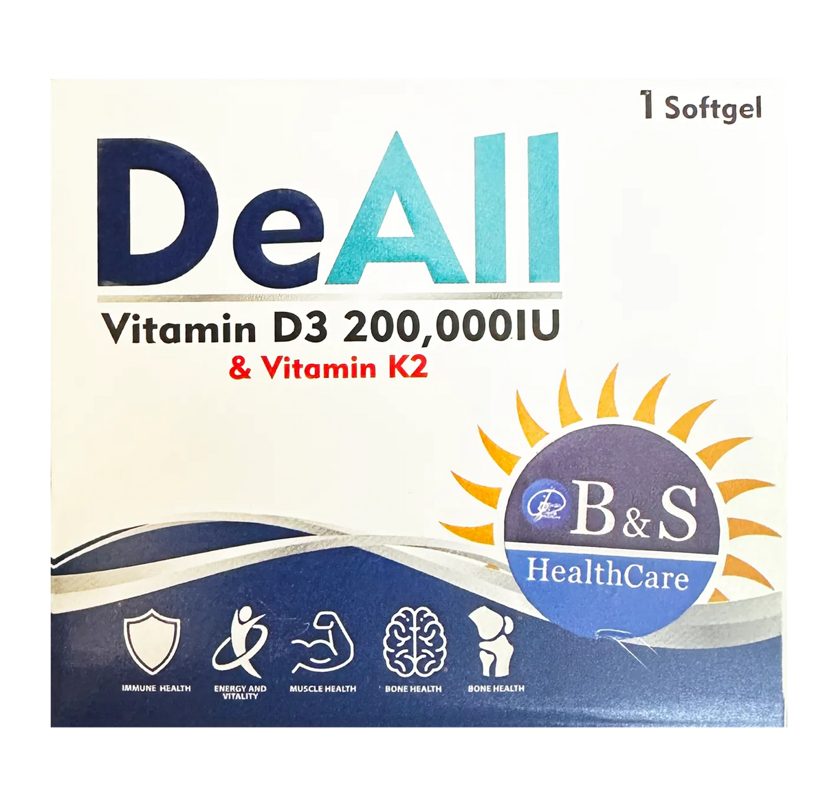 DeAll Vitamin D3 200,000 IU and Vitamin K2 softgel pack by B&S HealthCare