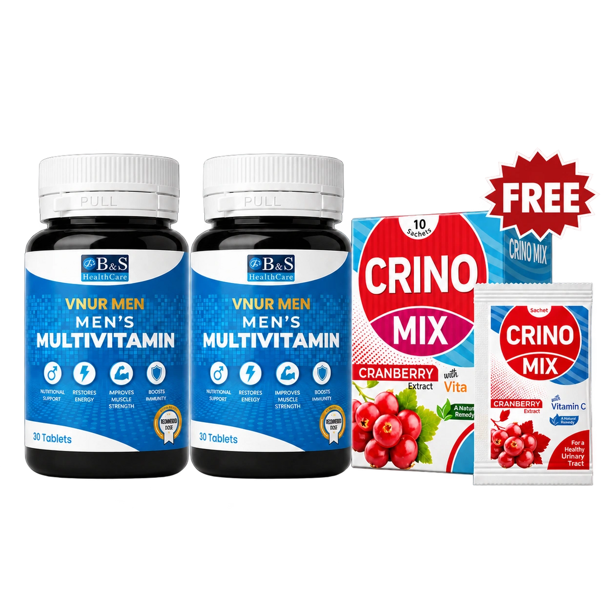Two VNUR Men bottles with free Crino Mix