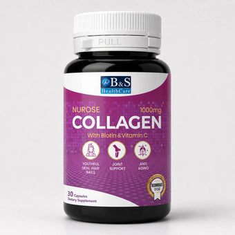 Nurose collagen beauty supplement bottle with biotin and vitamin C by B&S HealthCare