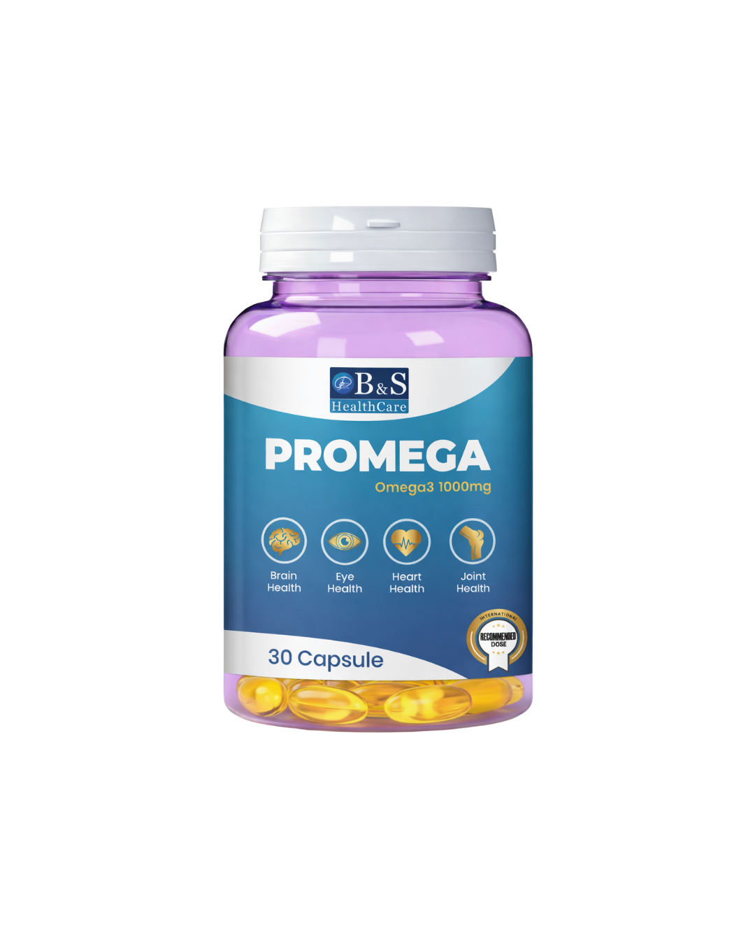 Promega omega-3 fish oil softgels bottle, 1000mg EPA and DHA by B&S HealthCare