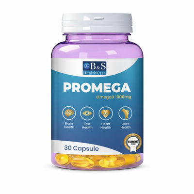 Promega omega-3 fish oil softgels bottle, 1000mg EPA and DHA by B&S HealthCare